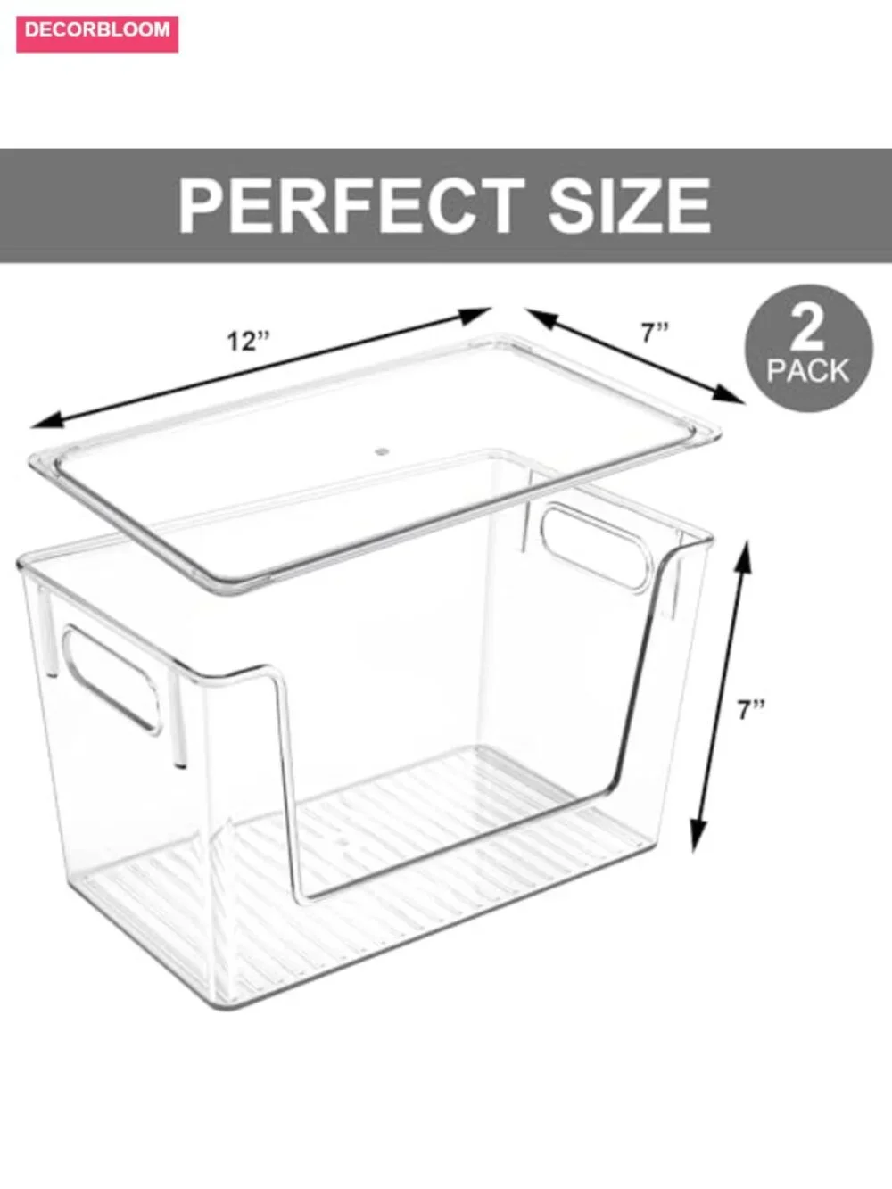 2 Pack Stackable Clear Storage Bins with Lids & Front Opening